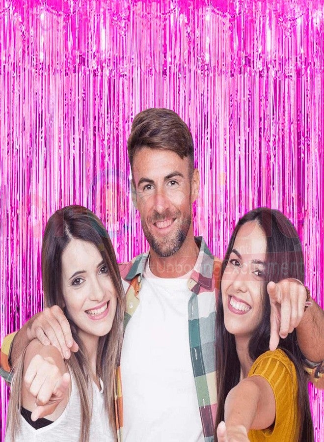 Propsicle Pink Foil Fringe Curtains 3x6 Ft Backdrop - (Pack of 2) Metallic Pink Tinsel Door/Wall Curtain for Birthday, Baby Shower, Bachelorette, Anniversary, Photo Booth, Party Decoration - Image 5
